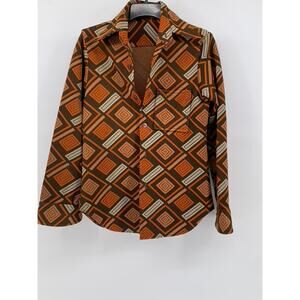 UNBRANDED Women's Orange Square Button-Down Long-Sleeve Shirt SZ S